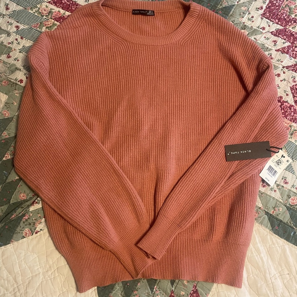 Black Tape Rib Knit Sweater NWT